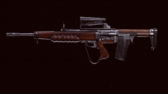 The EM2 assault rifle displayed in Call of Duty Warzone's preview menu